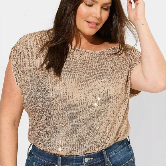 Torrid Gold Chic Off the Shoulder Sequin Blouse NWT - Picture 2 of 6